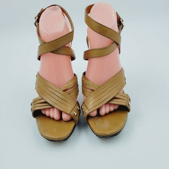 Tod's Brown Leather Strappy Open Toe Heel Sandals Women's Size 10 - Picture 3 of 11
